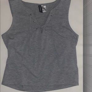 Grey lace up tank